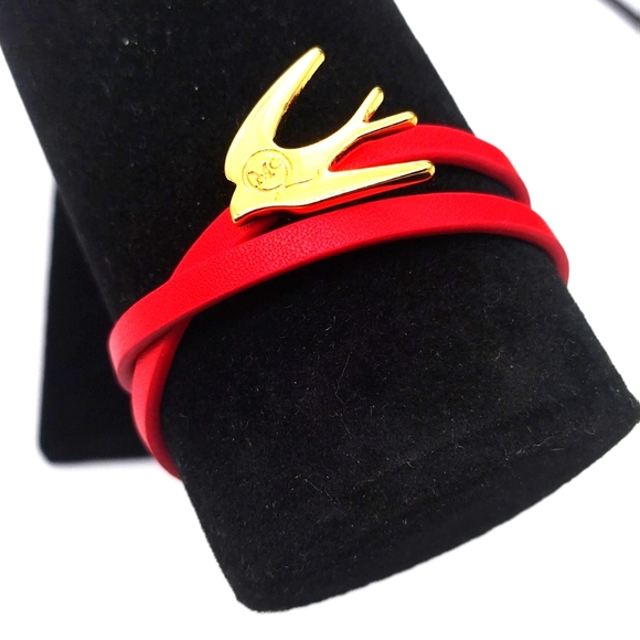 Alexander McQueen Red Adjustable Double wrap leather bracelet - Picture 2 of 5